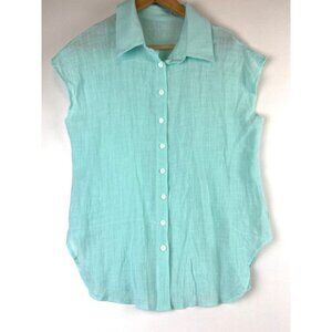 Women's Aqua Teal Cotton Short Sleeve Blouse Size XL